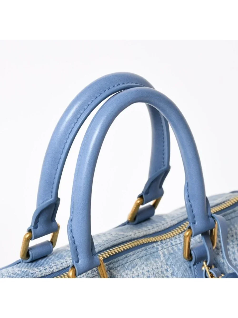 Louis Vuitton Speedy Bandouliere 30 Handbag Damier Denim 3D Cotton Blue Gold